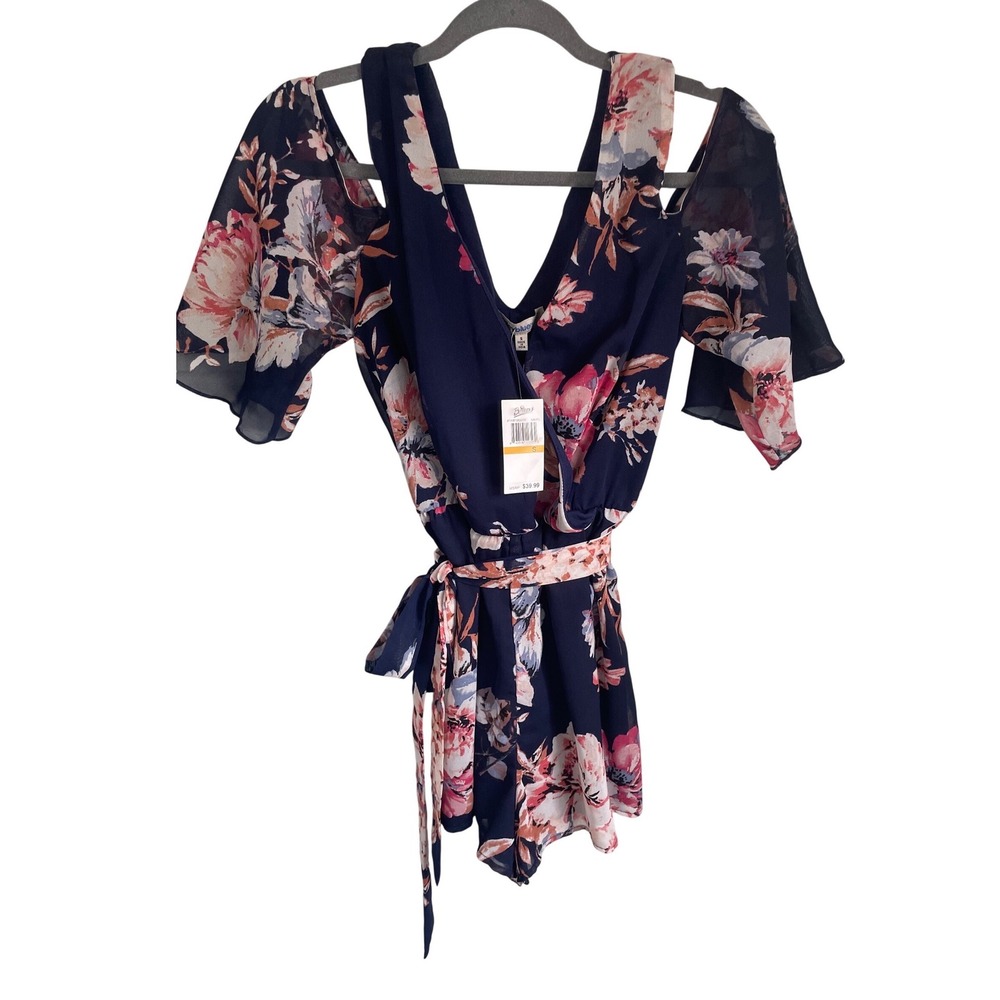 Bailey Blue Navy‎ Floral Cold Shoulder RomperBoho Summer NWT Small